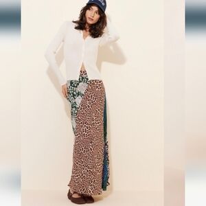 Kachel Mixed Print Slip Skirt-Brown